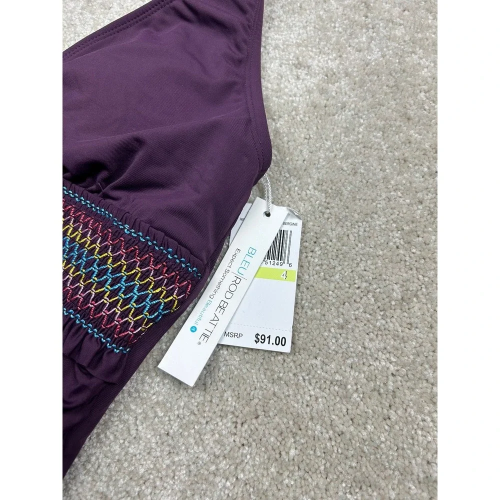 BLEU ROD BEATTIE Swimwear Tankini Top Women's Aubergine Purple Size 4‎ Halter